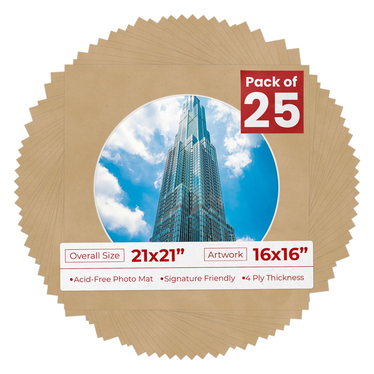 Beige Suede Mat Board for 21x21 Frames - Circle Opening for 16x16 Photos